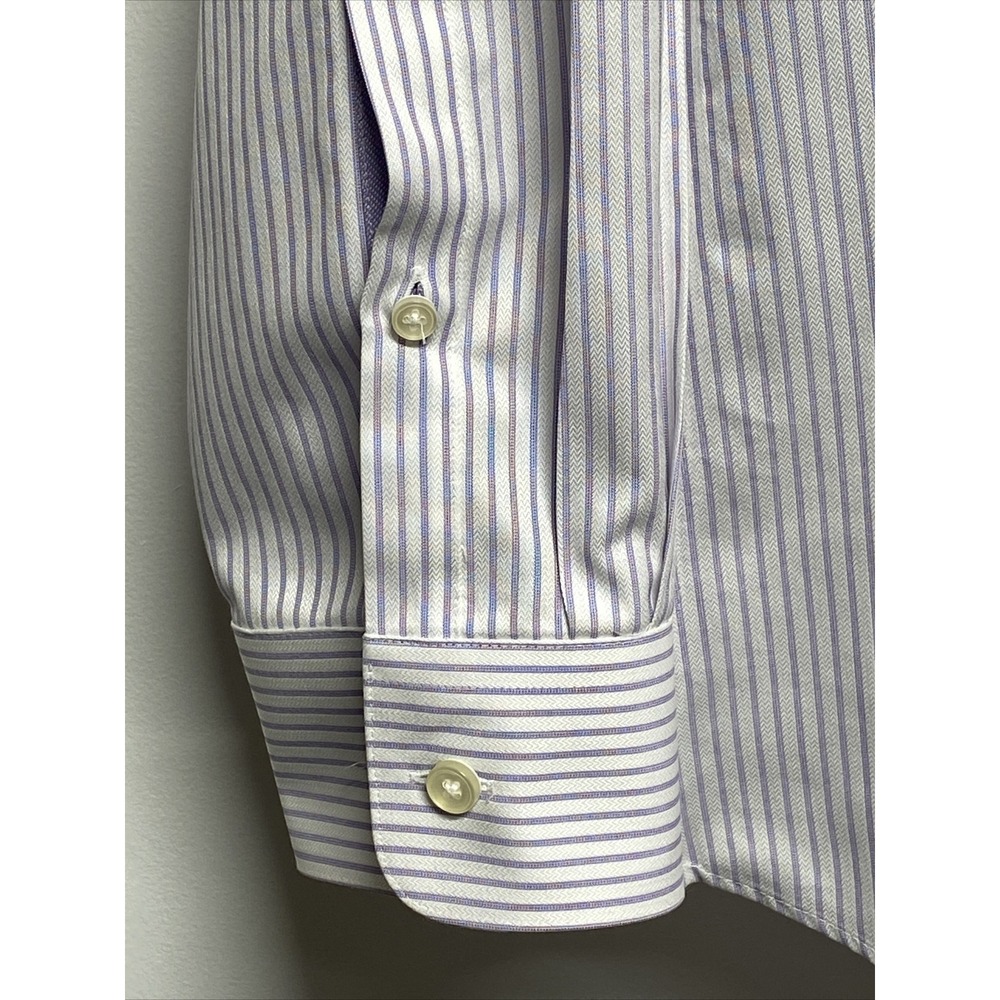 JHane Barnes Men's Dress Shirt Purple Pin Stripe Fitted Non-Iron size 16 - Picture 3 of 6